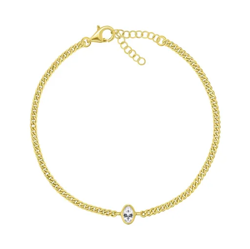 Brilio Silver Jemný pozlacený náramek s oválným zirkonem BRC113Y
