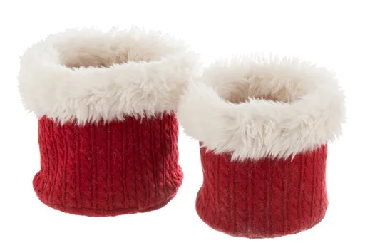 Sada 2 bílo-červených chlupatých obalů na květináče Plush pots – Ø 27 *25 cm J-Line by Jolipa