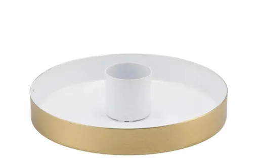 Bílo - zlatý antik kovový svícen Marrakech white - Ø 10*3 cm daan kromhout