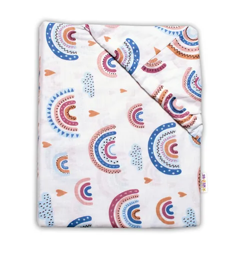 Baby Nellys Bavlněné prostěradlo do postýlky, Duha, pastelová/bílá