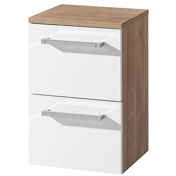 Bino koupelnová skříňka závěsná, spodní, bílá/dub, 2 zásuvky (CN674)