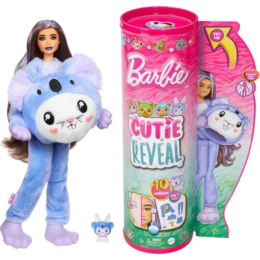 Barbie Cutie Reveal Barbie v kostýmu Zajíček ve fialovém kostýmu černobílé Koaly