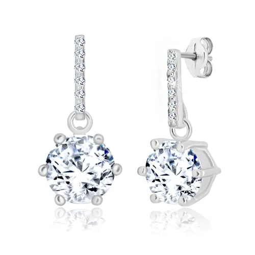 Puzetové náušnice - zirkonová linie a třpytivý zirkon v kotlíku, stříbro 925