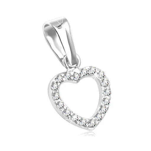Přívěsek ze 14K zlata - kontura srdíčka vykládaná čirými zirkony