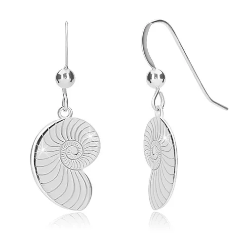 Stříbrné náušnice 925 - zatočená lesklá ulita, africký háček