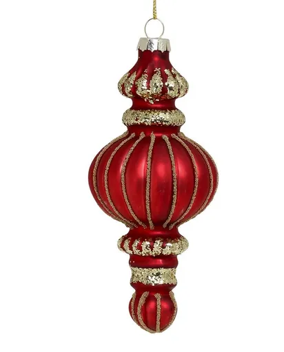 Červená skleněná vánoční ozdoba se zlatými detaily Chic - 6*15 cm Chic Antique