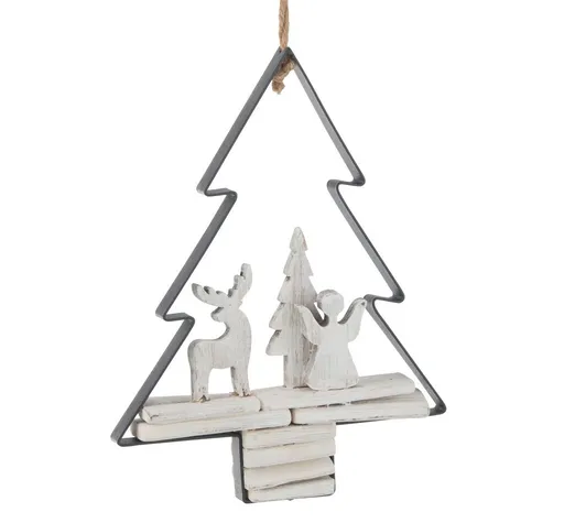 Závěsná dekorace anděl a jelen ve stromku Christmas Tree - 21*5*28 cm J-Line by Jolipa