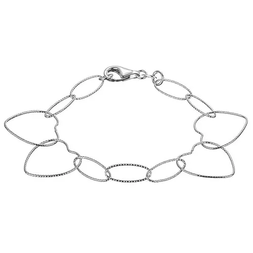 Stříbrný náramek 925 - propojená vroubkovaná srdce a ovály