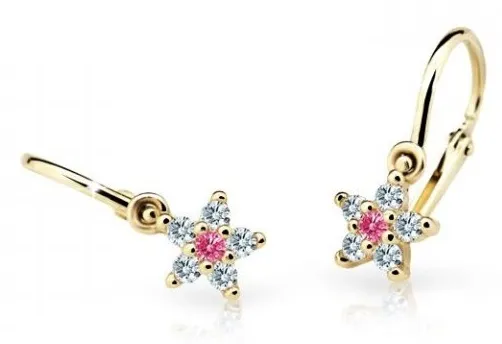 Cutie Jewellery Třpytivé dětské náušnice ze žlutého zlata C2118-10-X-1 fuchsiová