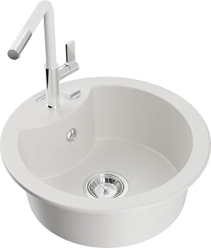 MEXEN/S Diego granitový dřez 1-miska včetně baterie Flora, bílá 6512-20-670401-02