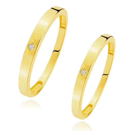 Zlaté snubní prsteny ze žlutého 14K zlata - čirý zirkon v trojúhelníkovém výřezu - Velikost: 49