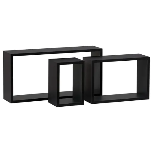 Sada nástěnných poliček P-009, matná černá, 3 ks
