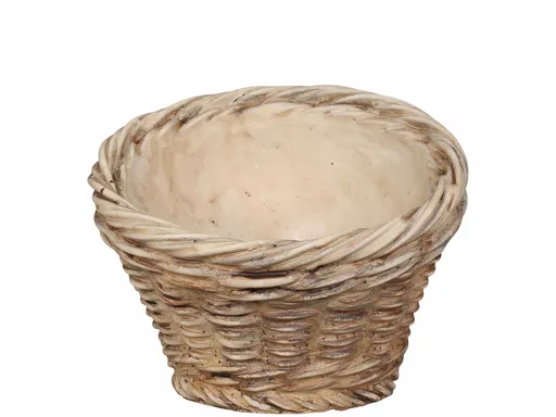 Hnědý šikmý obal na květináč s proutěným vzorem Corte -  Ø 14*11,5cm Chic Antique