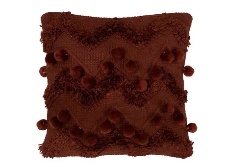 Vínový polštář s bambulkami ZigZag - 45*45cm J-Line by Jolipa