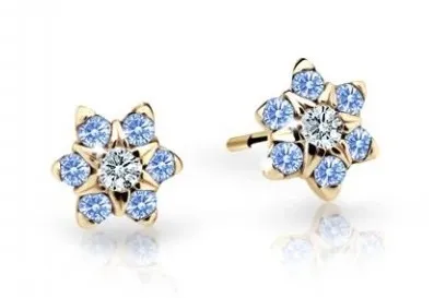 Cutie Jewellery Půvabné dětské náušnice ze žlutého zlata C2152-30-X-1 světle modrá