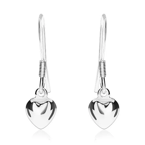 Stříbrné náušnice 925, malé vypouklé srdíčko s vysokým leskem