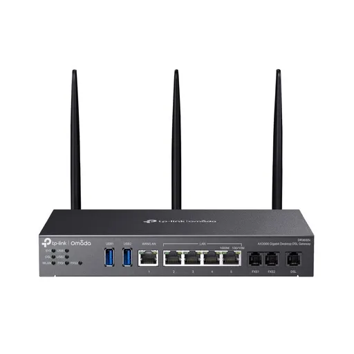 TP-Link DR3650V OMADA ADSL/VDSL gateway (AX3000, 3xRJ11(2xFXS, 1xDSL), 2, 4GHz/5GHz, 1xGbELAN/WAN, 4xGbE, 2xUSB3.0)