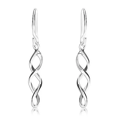 Náušnice ze stříbra 925, dvě lesklé zatočené linie na afro háčku