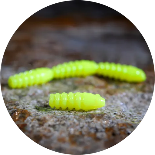 Redbass gumová nástraha trout grub signal yellow uv color - 3x33 mm