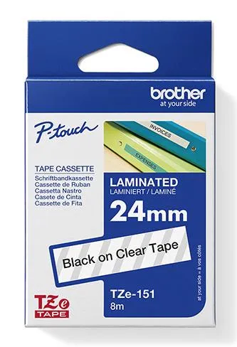 Brother originální páska do tiskárny štítků, Brother, TZE-151, černý tisk/průsvitný podklad, laminovaná, 8m, 24mm