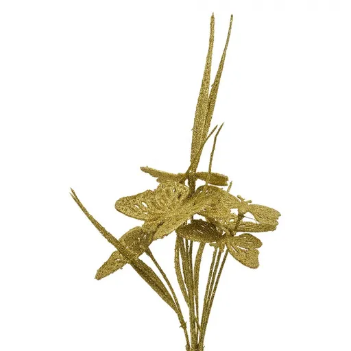 Vánoční zlatá umělá třpytivá větvička s motýlky Butterflies - 13*9*32 cm Clayre & Eef