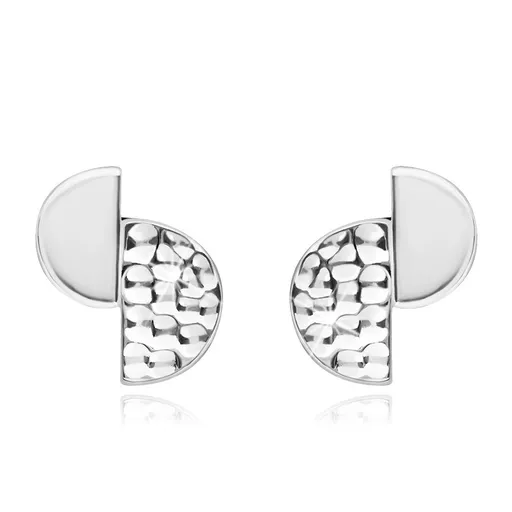 Náušnice ze stříbra 925, dva půlkruhy - hladký a s vyhloubenými jamkami