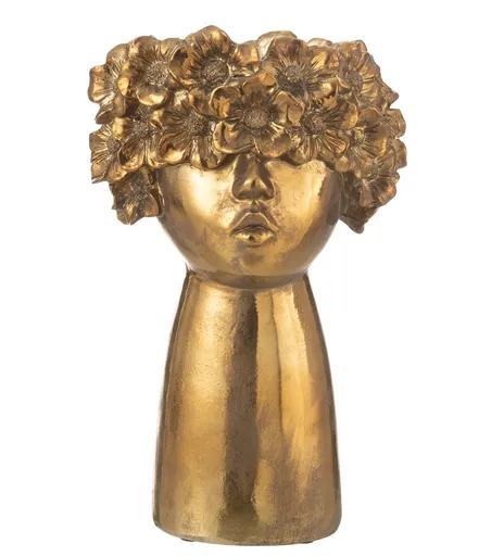 Zlatý antik květináč hlava ženy NebuFlower - 21*18*35 cm J-Line by Jolipa