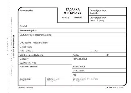 Tiskopis Žádanka o přepravu A6 100 listů OPTYS