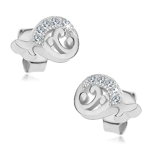 Náušnice ze stříbra 925, velryba s linií čirých kulatých zirkonů, puzetky