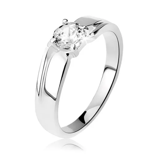 Stříbrný prsten 925, širší ramena se zářezem, kulatý blýskavý zirkon - Velikost: 55