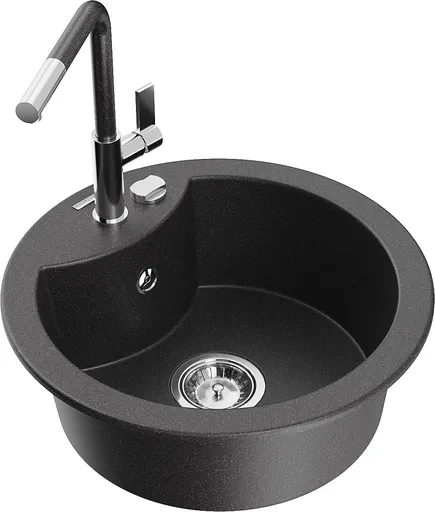 MEXEN/S Diego granitový dřez 1-miska včetně baterie Flora, černá kropenatá 6512-76-670401-08