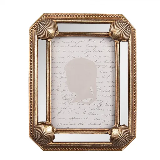 Zlatý fotorámeček s mušličkami a zrcátky - 9*2*12 cm / 6*9 cm Clayre & Eef