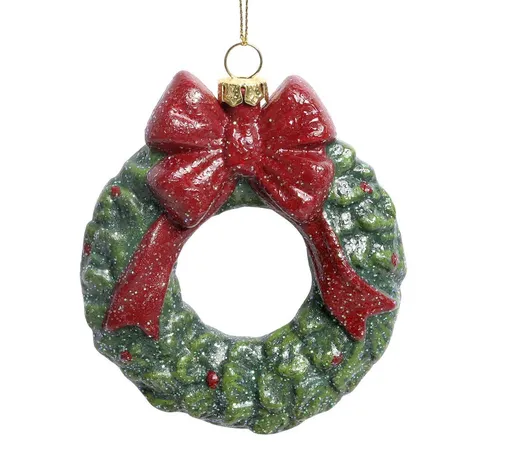 Červeno-zelená vánoční ozdoba vintage věnec - 9*2*10 cm Chic Antique