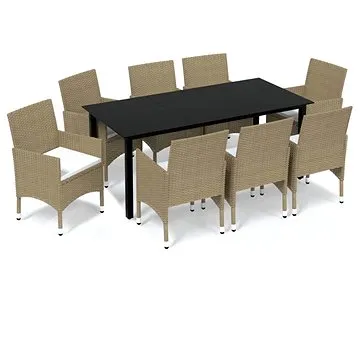 9dílný zahradní jídelní set s poduškami polyratan béžový , 3094990 (3094990)