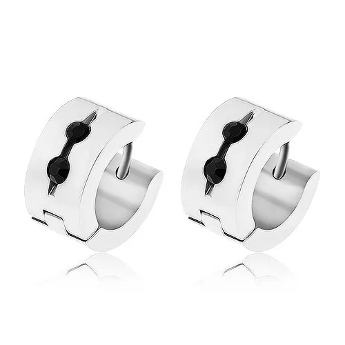 Náušnice z chirurgické oceli stříbrné barvy, svislý zářez, černé zirkony