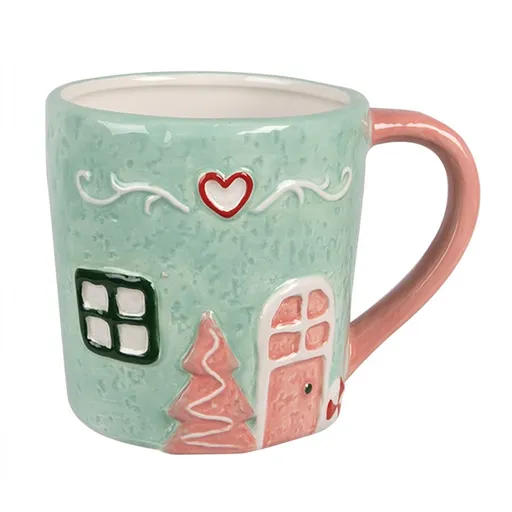 Zelený keramický hrnek v dekoru chaloupky Gingerbread Green - 13*9*9 cm / 350 ml Clayre & Eef