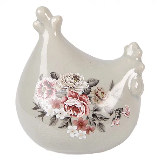 Zelená keramická slepička s květy Floria - 12*11*13 cm Clayre & Eef