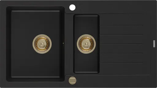MEXEN/S Matias granitový dřez 1.5 s odkapávačem 900 x 505 mm, černý, zlatý sifon 6502901505-77-G