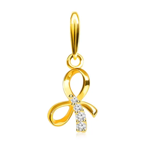 Přívěsek ze žlutého 14K zlata - lesklá uvázaná mašlička, linie čirých zirkonů