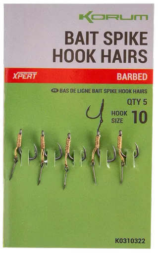 Korum návazec bait spike hook hairs barbed 5 ks - velikost háčku 8