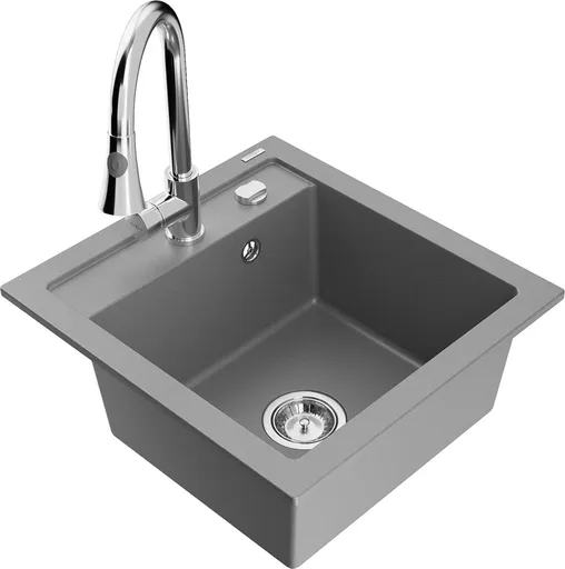 MEXEN/S Vito granitový dřez 1-miska včetně baterie Elia, šedá 6503-71-670101-00
