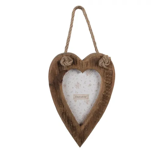 Hnědý závěsný fotorámeček ve tvaru srdce Rustic - 15*2*23 cm / 10*15 cm Clayre & Eef