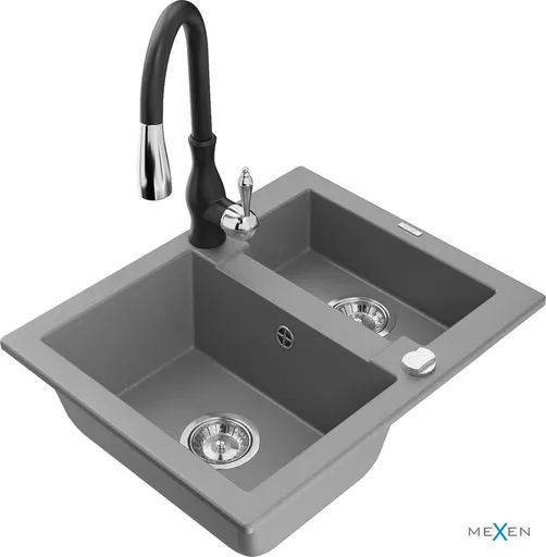 MEXEN/S Carlos granitový dřez 1.5 včetně baterie Savita, šedá 6518-71-672601-70