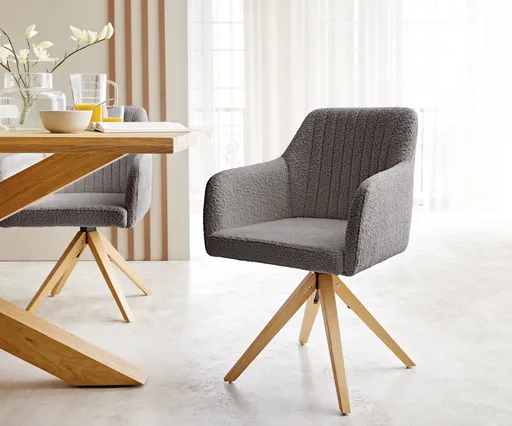 Otočná židle Greg-Flex dřevěná podnož hranatá bouclé šedá 180°