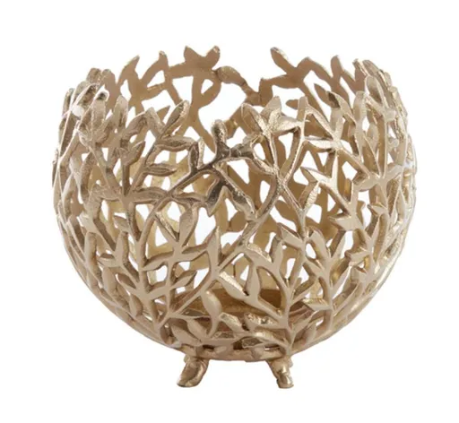 Zlatý antik kovový děrovaný svícen Famari L - Ø 20 * 17 cm Light & Living