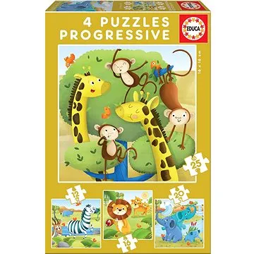 Educa Puzzle Divoká zvířata 4v1 (12,16,20,25 dílků) (17147)