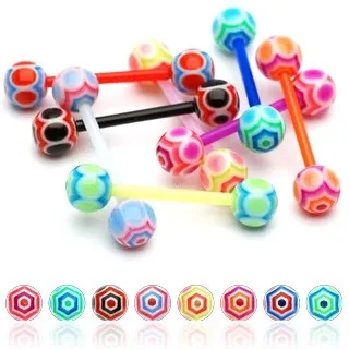 Piercing do jazyka - dvoubarevná UV pavučina - Barva piercing: Modrá