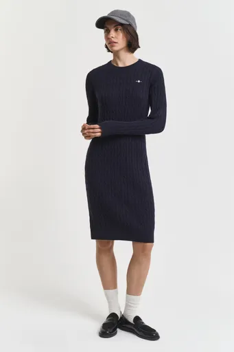 ŠATY GANT STRETCH COTTON CABLE C-NECK DRESS EVENING BLUE