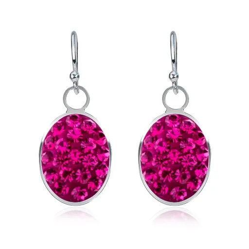 Lesklé stříbrné náušnice 925 s fuchsiovým visacím oválem, střední