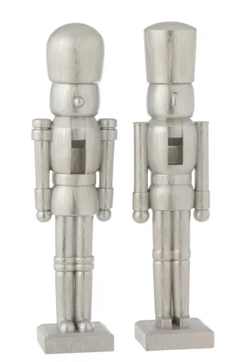 2ks stříbrná vánoční dekorační soška Louskáček - 9*8*37 cm J-Line by Jolipa
